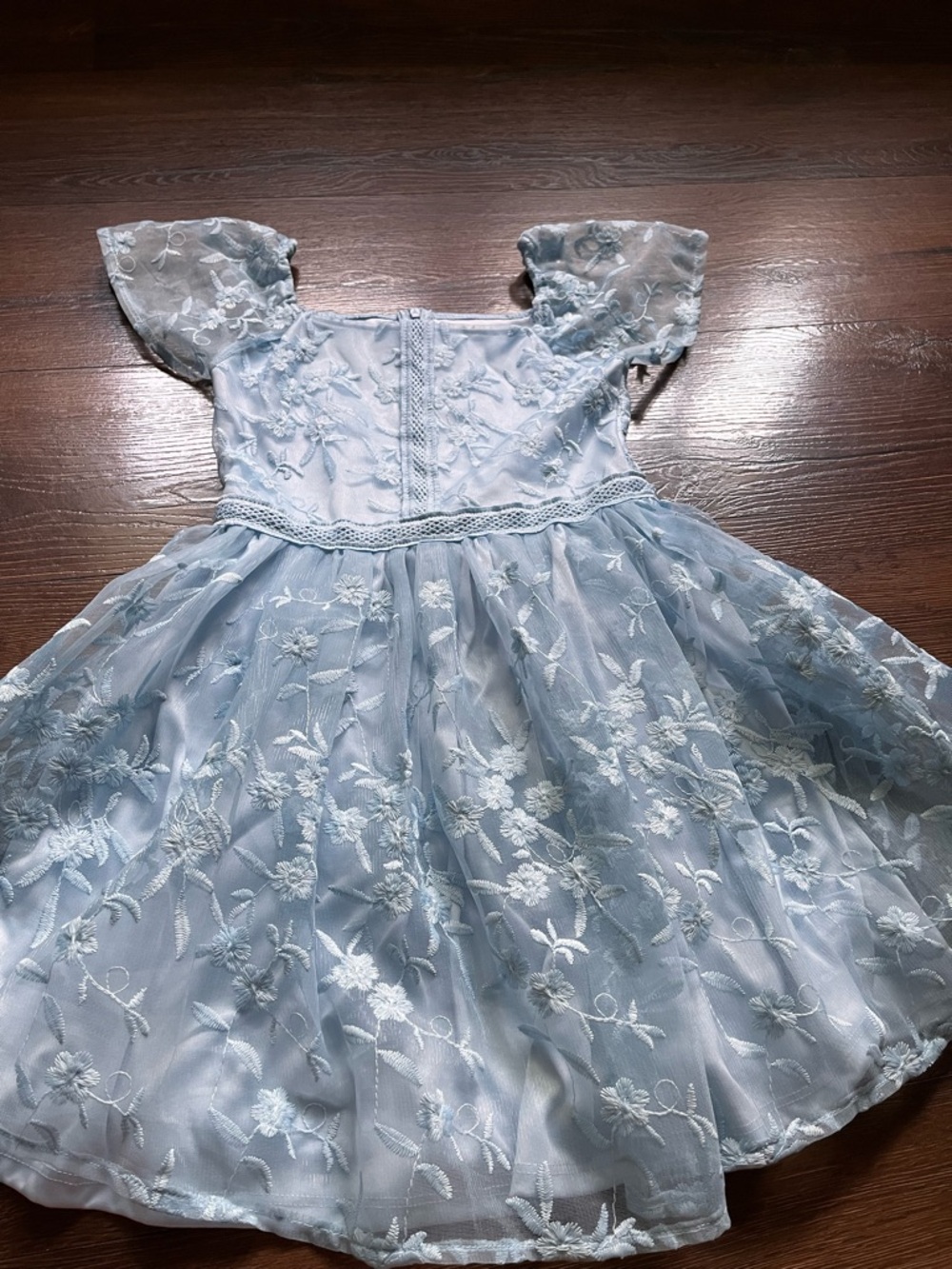 Light Blue Lace Floral Dress for Girls